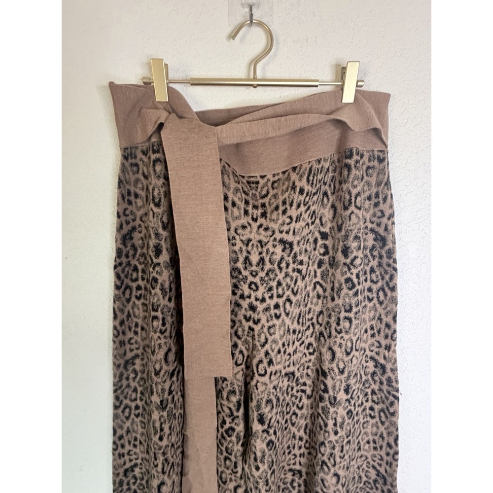 Anthropologie Moth Leopard Print Knit Wide Leg Pants Women XL Tie Waist Brown - Picture 4 of 11